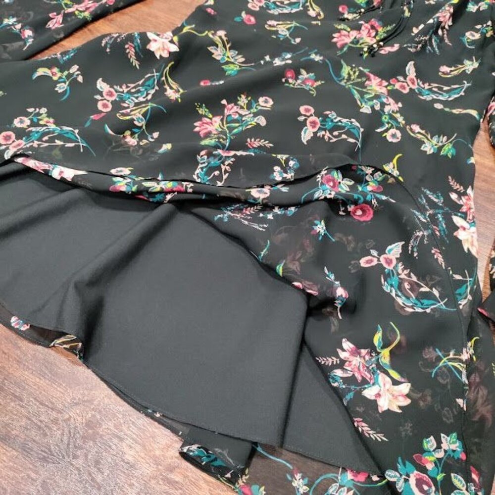 Sam Edelman Y2K Whimsy Coquette Prairie Chiffon Floral ALine Dress Black Size 2 - Picture 6 of 12